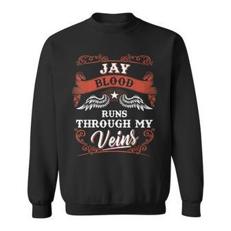 Jay Blood Runs Through My Veins Family Christmas Sweatshirt - Seseable