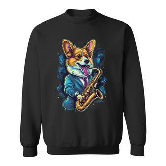 Jazz Musician Corgi Dog Saxophone Corgi Funny Gifts Sweatshirt | Mazezy