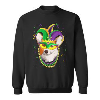 Jester Welsh Corgi Dog Mask Beads Fat Tuesday Parade Kids Sweatshirt | Mazezy