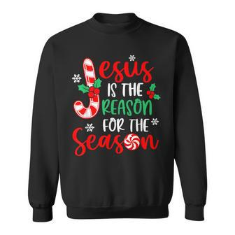 Jesus Is The Reason For The Season Christmas Xmas Candy Cane Sweatshirt - Seseable