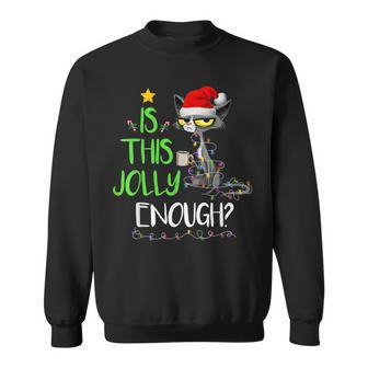Is This Jolly Enough Black Cat Merry Christmas Tree Lights Sweatshirt | Mazezy