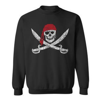 Jolly Roger Pirate Skull And Cutlasses Flag Distressed Sweatshirt | Mazezy