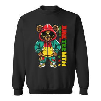 Junenth Black Mens Hip Hop Teddy Bear African American Sweatshirt | Mazezy