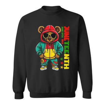 Junenth Black Mens Hip Hop Teddy Bear African American Teddy Bear Funny Gifts Sweatshirt | Mazezy