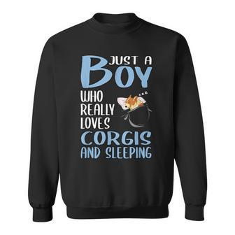 Just A Boy Who Really Loves Corgis And Sleeping Sweatshirt | Mazezy