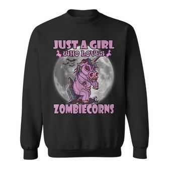 Just A Girl Who Loves Unicorns Halloween Zombiecorn Halloween Sweatshirt | Mazezy