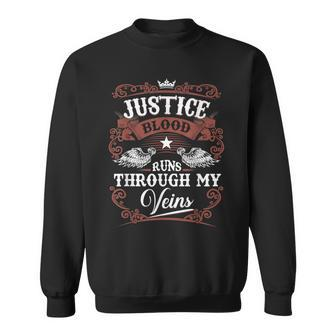 Justice Blood Runs Through My Veins Family Name Vintage Sweatshirt - Seseable