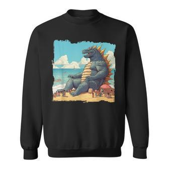 Kaiju On The Beach Suntanning Vacation Ocean Holiday Party Sweatshirt - Monsterry CA