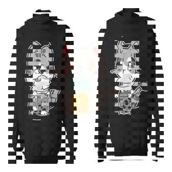 Kawaii Cute Boba Kitty Cat Classic Bubble Pearl Milk Tea Sweatshirt | Mazezy