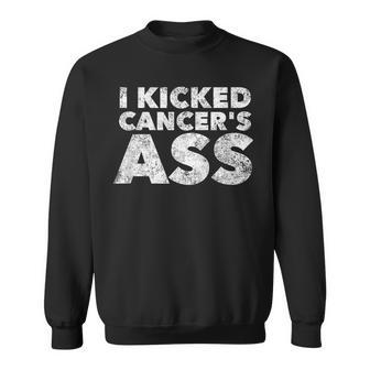 I Kicked Cancer's Ass Awareness Saying Quote Sweatshirt | Mazezy