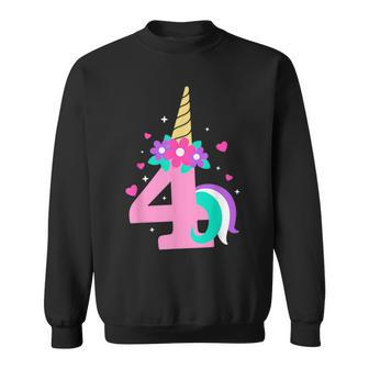 Kids 4Th Birthday Girls Cute Unicorn 4 Years Birthday Unicorn Funny Gifts Sweatshirt | Mazezy