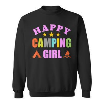 Kids Girl Campfire Tent Camper Happy Camping Sweatshirt | Mazezy