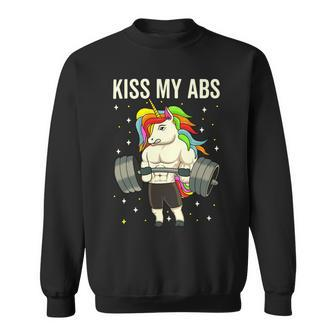 Kiss My Abs Workout Gym Unicorn Weight Lifting Sweatshirt - Monsterry