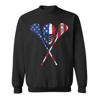 Lacrosse Usa Flag Lax Helmet Sticks 4Th Of July Gifts Lacrosse Funny Gifts Sweatshirt | Mazezy