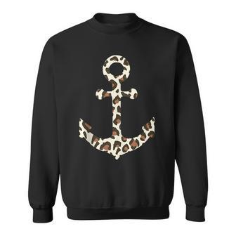 Leopard Animal Print Pattern Nautical Boat Sailing Anchor Sweatshirt | Mazezy