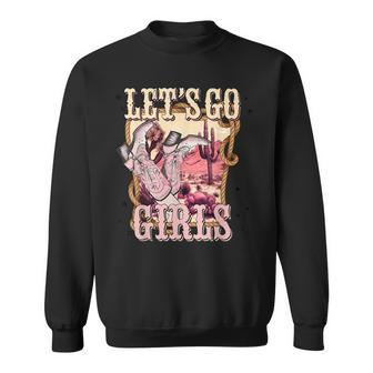 Lets Go Girl Cowboy Pink Boot Retro Western Country Sweatshirt | Mazezy CA