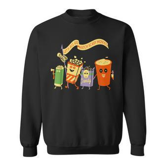 Let's All Go Watch Scary Movies Popcoin Halloween Sweatshirt - Monsterry CA
