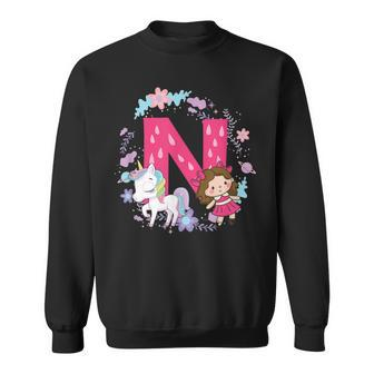 Letter N Sign Alphabet Last Name Consonants Unicorn Gift Sweatshirt | Mazezy