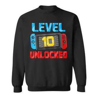 Level 10 Unlocked Gamer 10Th Birthday Gift Video Game Boys Sweatshirt - Thegiftio UK