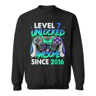 Level 7 Unlocked Awesome Since 2016 7Th Birthday Gaming Kids Sweatshirt - Seseable