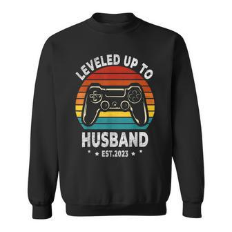 Leveled Up To Husband Est 2023 Newly Married Bachelor Party Sweatshirt | Mazezy