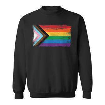 Lgbtq Progress Pride Flag - Vintage Paint Style Sweatshirt | Mazezy