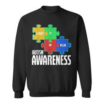 Light It Up Blue Puzzle Inspirational Autism Awareness Gift IT Funny Gifts Sweatshirt | Mazezy