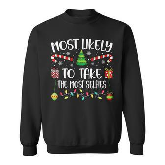 Most Likely To Take The Most Selfies Christmas Tree Xmas Sweatshirt - Seseable