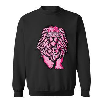 Lion Pink Bandana Ribbon Breast Cancer Awareness Warrior Sweatshirt - Seseable