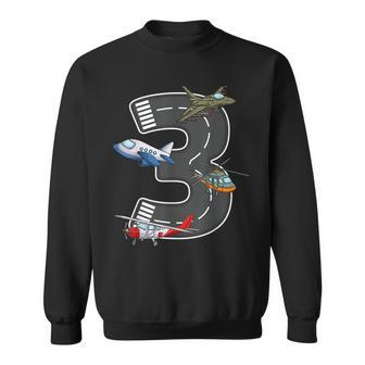 Little Pilot 3Rd Birthday Party 3 Three Years Old Airplane Sweatshirt - Seseable