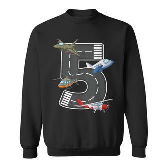 Little Pilot 5Th Birthday Party 5 Five Year Old Airplane Sweatshirt - Seseable