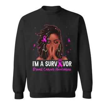 Loc'd Hair Black Woman I Am A Survivor Breast Cancer Ribbon Sweatshirt - Monsterry AU