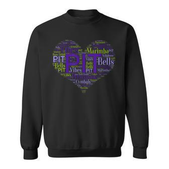 I Love Pit Marching Band Percussion Heart Word Cloud Sweatshirt | Mazezy