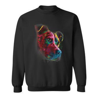 Lovely Pitbull Looking Into Your Eyes Colorful Splash Sweatshirt - Seseable