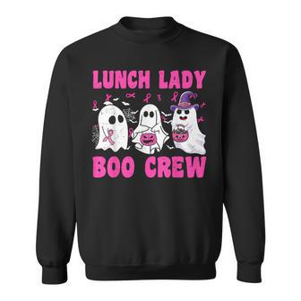 Lunch Lady Boo Crew Pumpkin Halloween Breast Cancer Month Sweatshirt | Mazezy