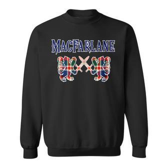 Macfarlane Scottish Clan Lion Family Name Tartan Kilt Gifts For Lion Lovers Funny Gifts Sweatshirt | Mazezy