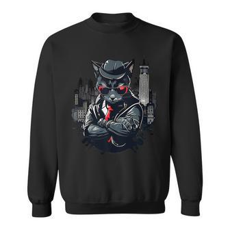 Mafia Cat The Catfather New York Italian Gangster Cat Sweatshirt | Mazezy