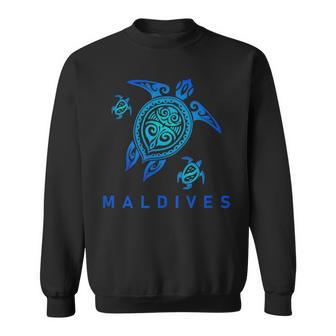 Maldives Sea Blue Tribal Turtle Sweatshirt | Mazezy