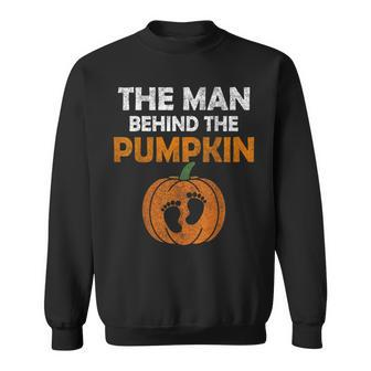 The Man Behind The Pumpkin Daddy Pregnancy Halloween Family Sweatshirt - Thegiftio UK