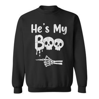 Matching Halloween Pajama Couples He's My Boo Skull Face Sweatshirt - Monsterry UK