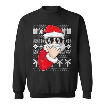 Mele Kalikimaka Ugly Sweater Christmas Santa Shaka Hawaii Sweatshirt | Mazezy