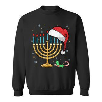 Menorah Santa Hat Chanukah Hanukkah Jewish Christmas Pajama Sweatshirt - Monsterry