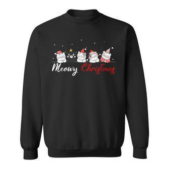 Meowy Catmas Santa Hat Xmas Cat Lover Christmas Lights Sweatshirt - Seseable