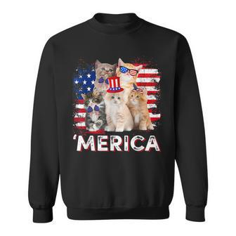 Merica Cats Patriotic Cat Lovers Usa Flag 4Th Of July Sweatshirt | Mazezy