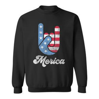 Merica Rock N Roll Hand Red White Blue Funny 4Th Of July Sweatshirt | Mazezy