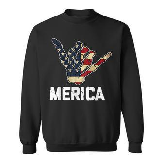 Merica Rock On 4Th Of July Skeleton American Flag Retro Usa Usa Funny Gifts Sweatshirt | Mazezy