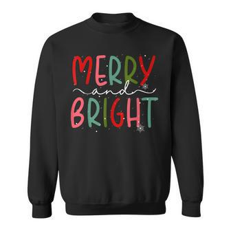 Merry And Bright Christmas Women Girls Kids Toddlers Cute Sweatshirt - Seseable