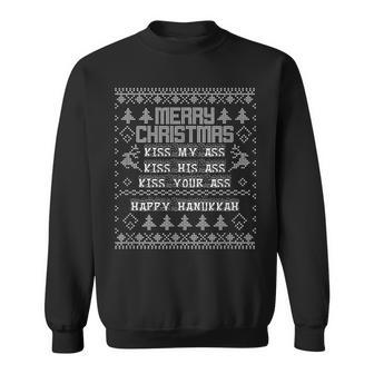 Merry Christmas Kiss My Ass Happy Hanukkah Ugly Sweater Sweatshirt | Mazezy