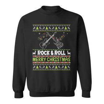 Merry Christmas Rock And Roll Electric Guitar Ugly Sweater Sweatshirt | Mazezy