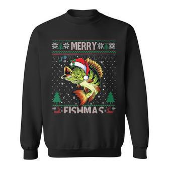Merry Fishmas Bass Fish Fishing Christmas Ugly Sweater Xmas Sweatshirt | Mazezy